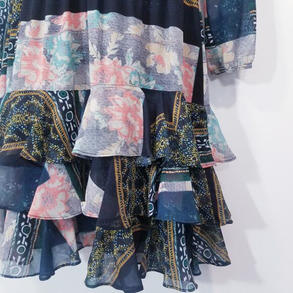 Hiche Printed Layered Ruffle Pintuck Dress - Picture 2 of 11